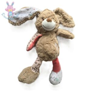 Doudou Lapin beige blanc saumon cœur TAPE A L’OEIL TAO