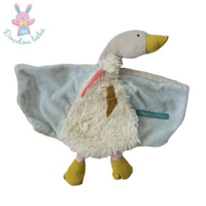 Doudou plat Oie blanc beige vert Le Voyage d’Olga MOULIN ROTY